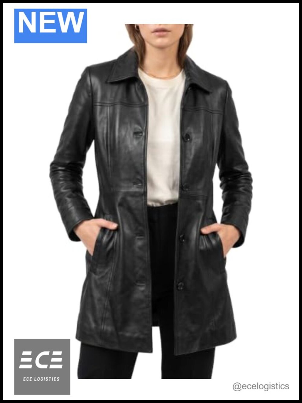 Women's Mid Length Leather Coat Real Leather Car Coat